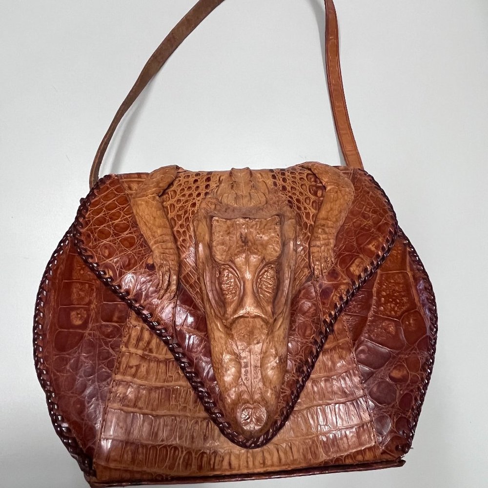 1950's ALLIGATOR PURSE Handbag Bag w/ Head and Glass Eyes